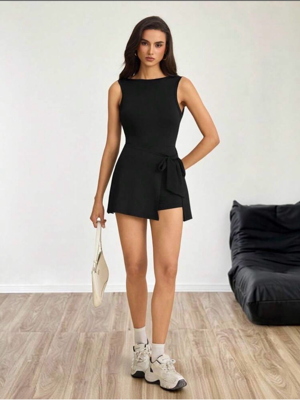 Sleek Black Tie-Waist Sleeveless Mini Dress
